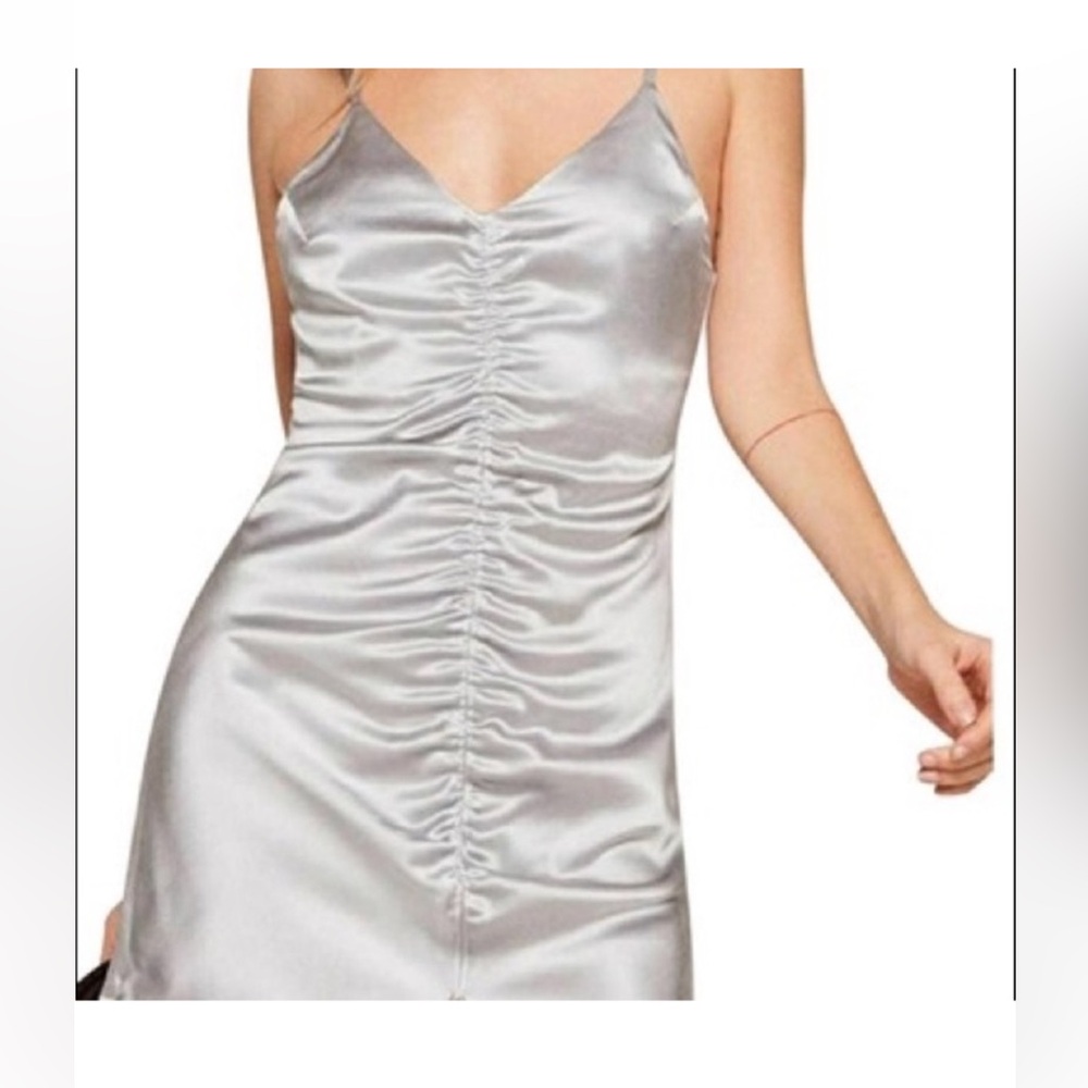 reformation 100% silk silver ruched mini dress size S